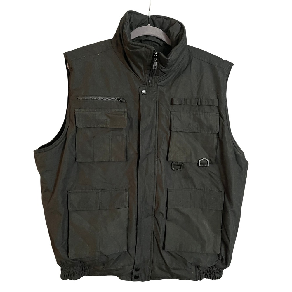Oscar Sports Mens Black Utility Vest Pockets Zip Collar Elastic Waist XL